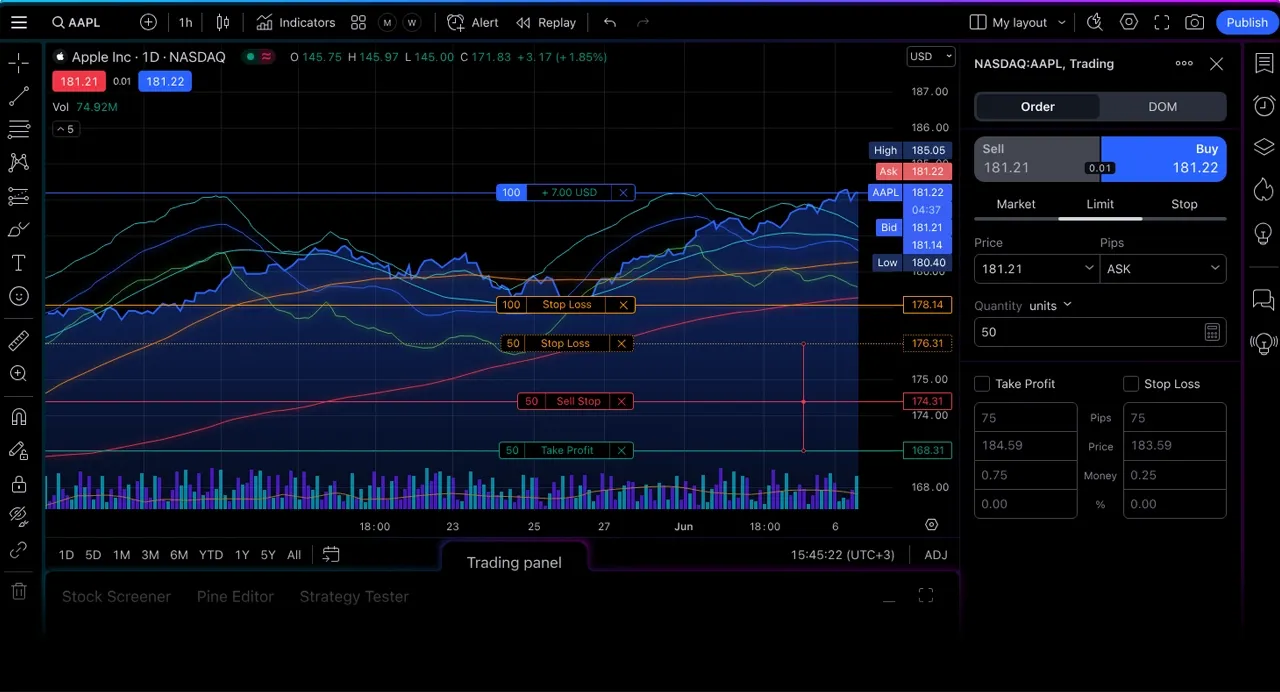 Brokerage Integration to TradingView Screenshot