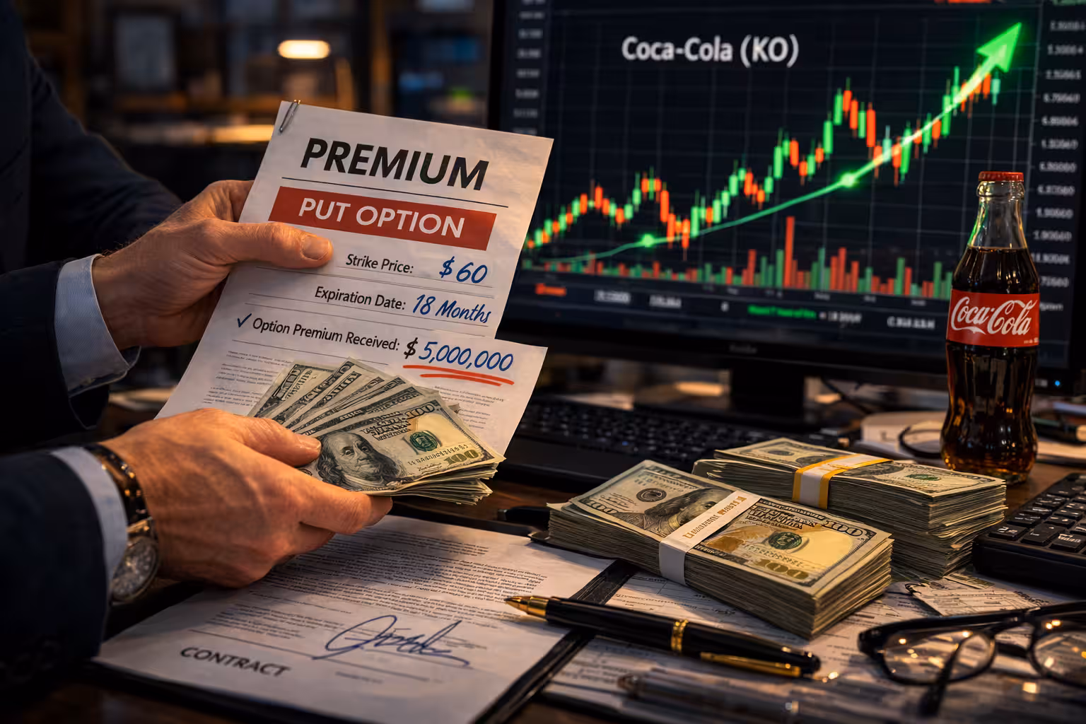 Selling put options strategy on Coca-Cola stock showing premium income from options trading