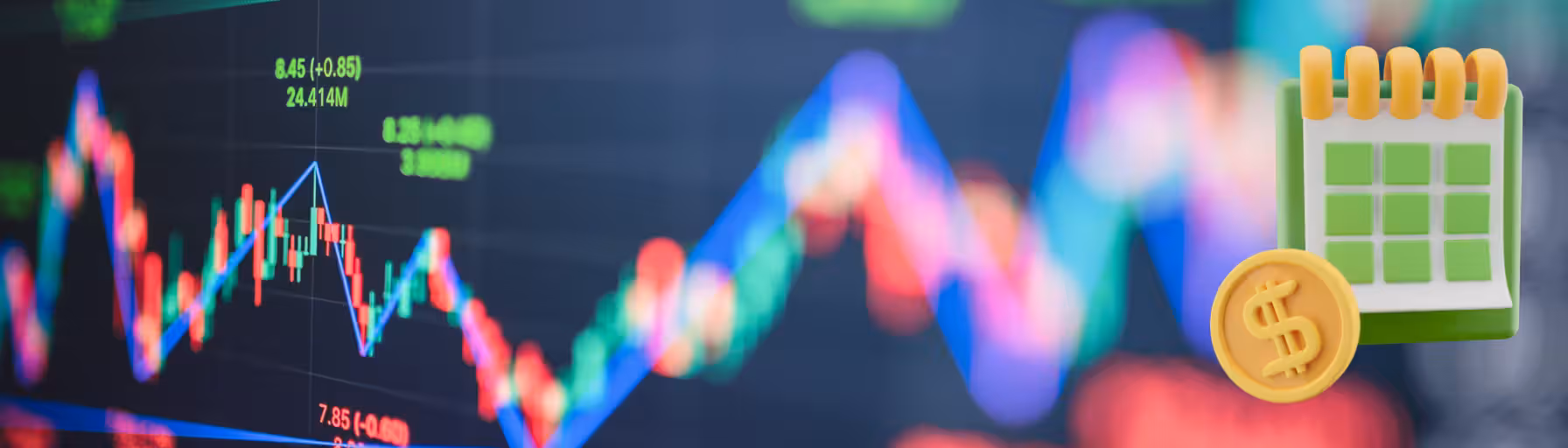 Options trading graph with calendar and coin icon