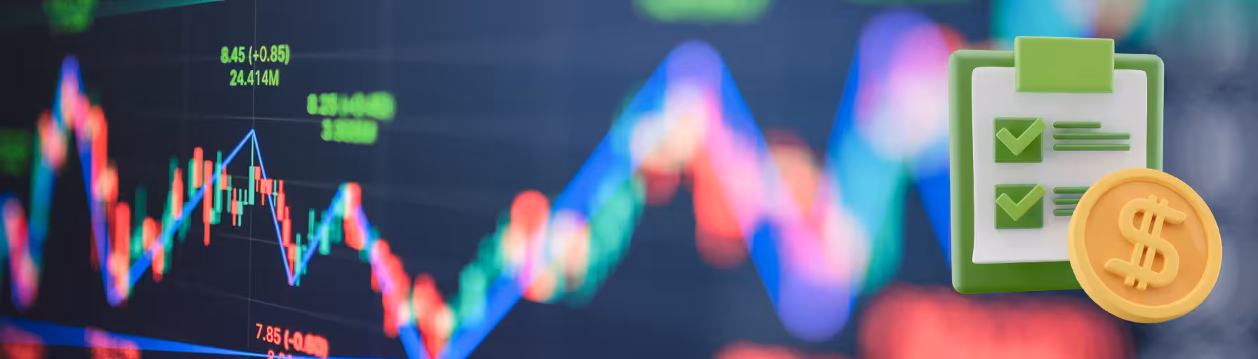 Options trading graph with clipboard and coin icon