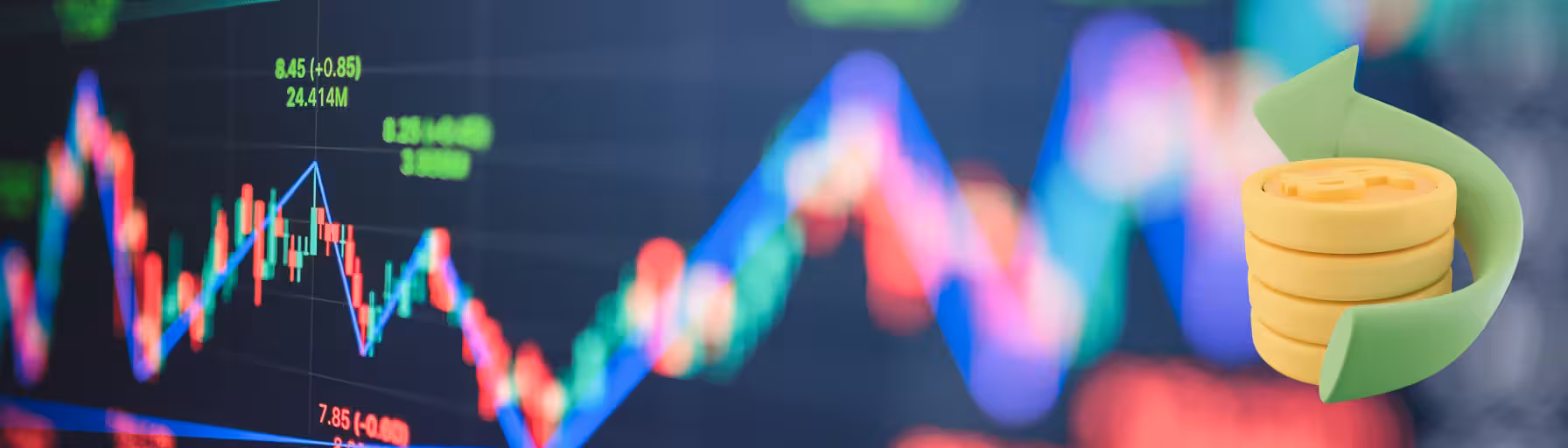 Options trading graph with coins and arrow