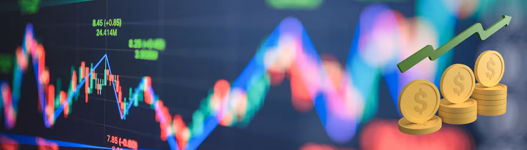 Options trading graph with coins and graph icon