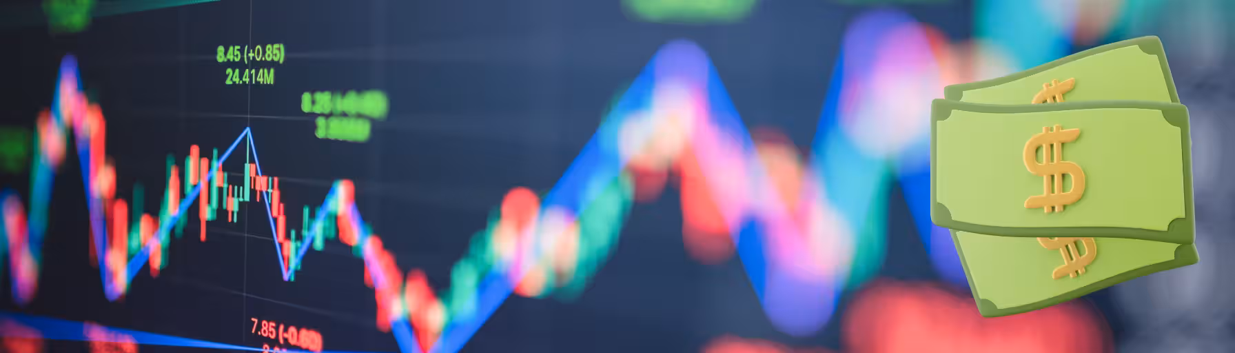 Options trading graph with dollar bill icon