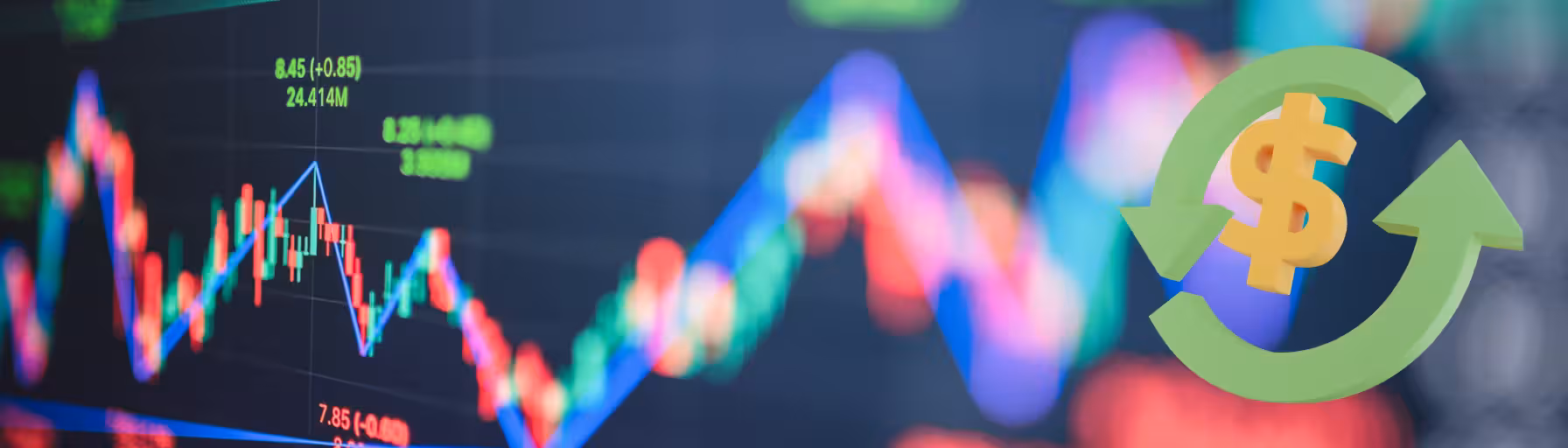 Options trading graph with money sign and arrows