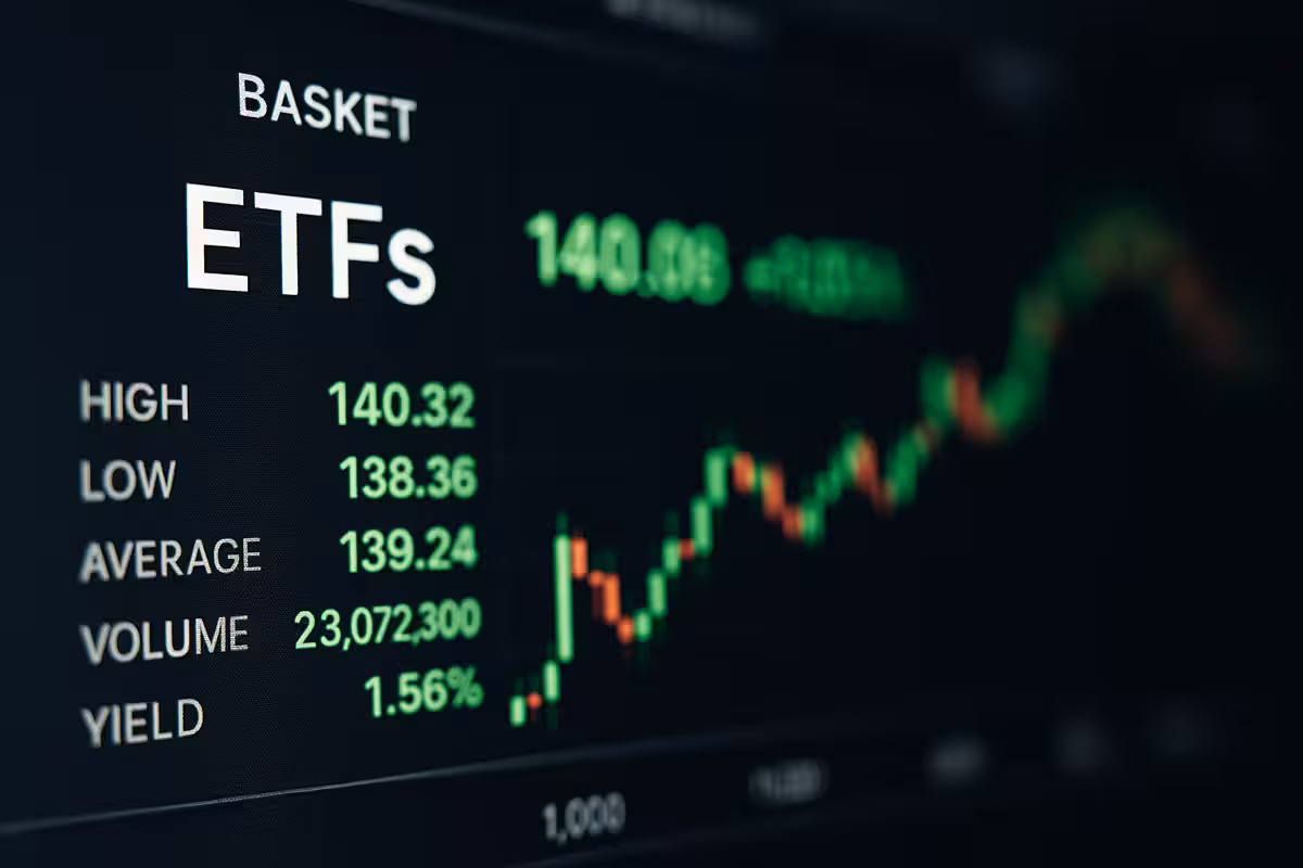 Photorealistic image of a modern trading desk showing ETF charts, timing indicators, and financial data, symbolizing when to trade options on ETFs.