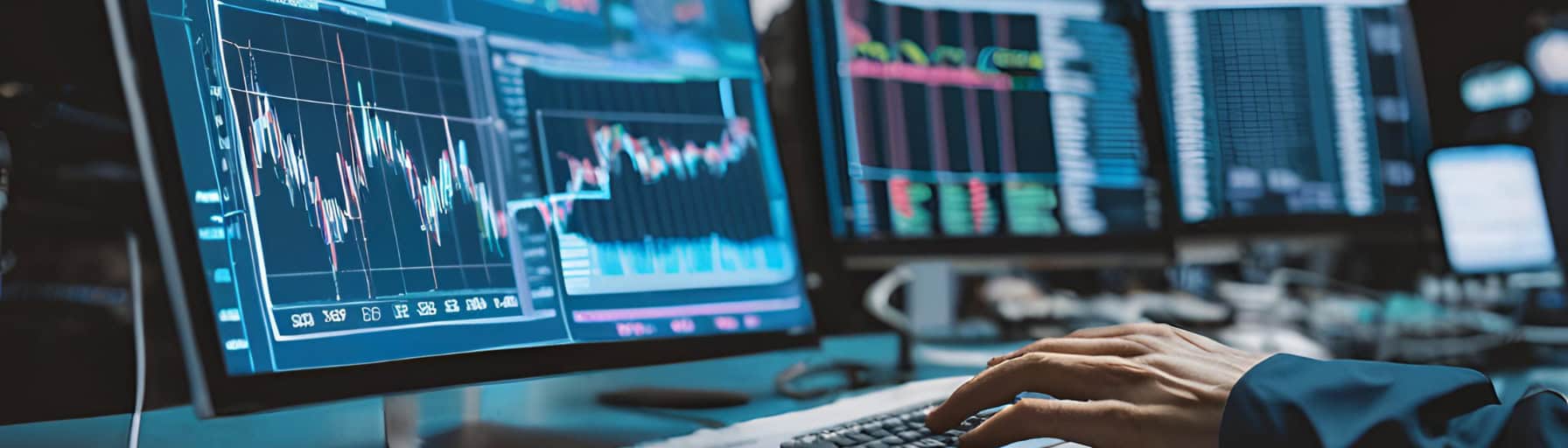 computer with options trading graph and hand on keyboard